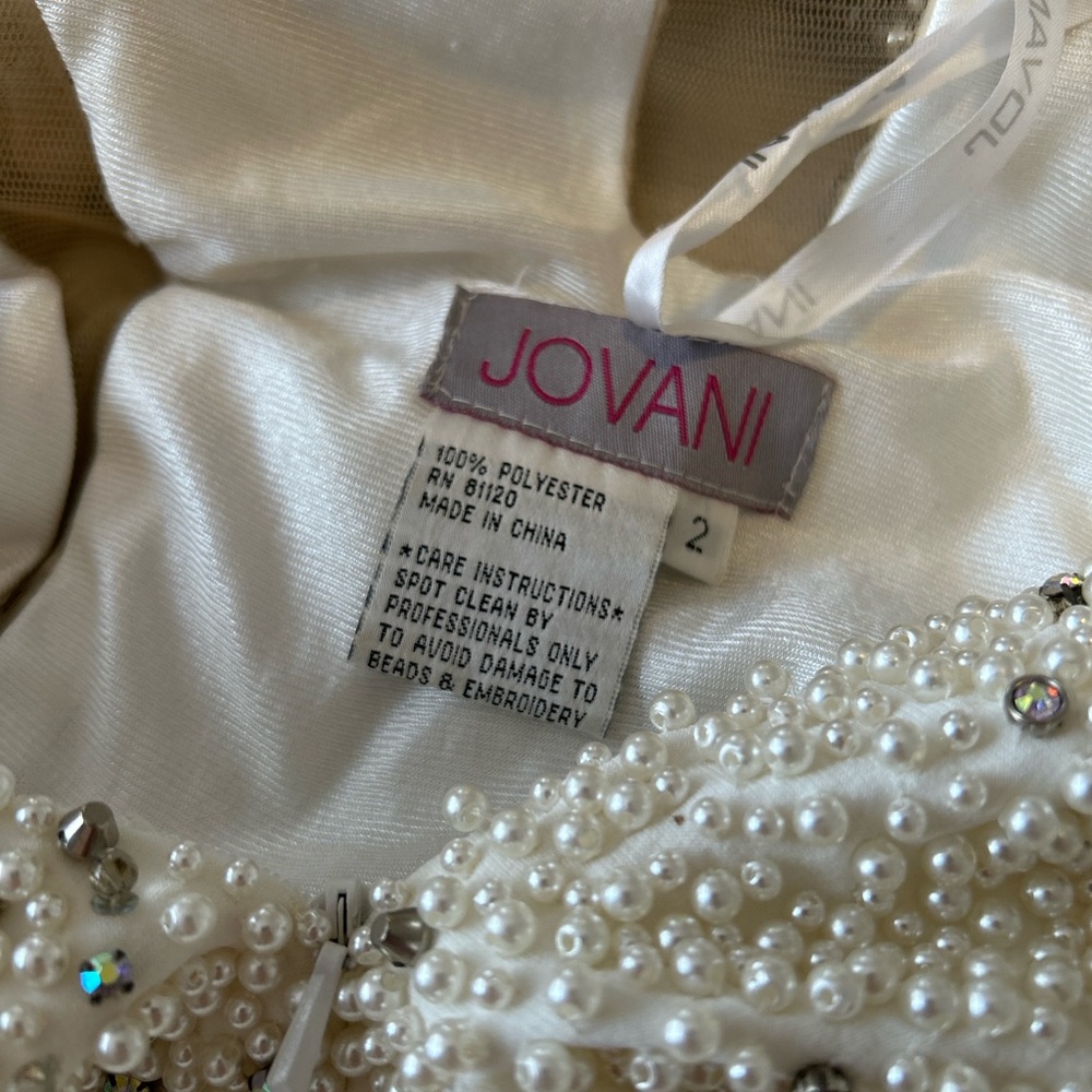 Jovani Ivory Beaded Halter Mini Dress with Silver Accents - Picture 4 of 14